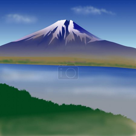 Photo for Beautiful illustration with Fuji mountain and clouds - Royalty Free Image