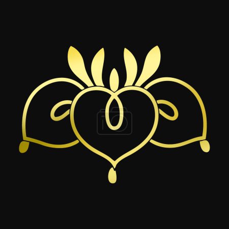 Photo for Floral logo template, golden plant on black background - Royalty Free Image