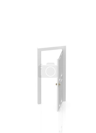 Foto de 3d representación de la puerta blanca abierta aislada sobre fondo blanco - Imagen libre de derechos