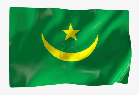 Téléchargez les photos : Modèle de drapeau de Mauritanie. Drapeau ondulé horizontal, isolé en arrière-plan - en image libre de droit