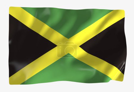 Téléchargez les photos : Modèle de drapeau jamaïcain. Drapeau ondulé horizontal, isolé en arrière-plan - en image libre de droit
