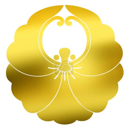 Foto de Logotipo tradicional de la cresta familiar japonesa ilustración de color dorado sobre fondo blanco - Imagen libre de derechos