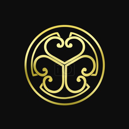 Téléchargez les photos : Traditionnel japonais famille emblème logo illustration de couleur dorée sur fond noir - en image libre de droit