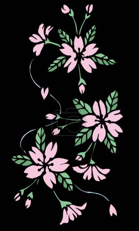 Photo for Pink flowers with green leaves on black - Royalty Free Image