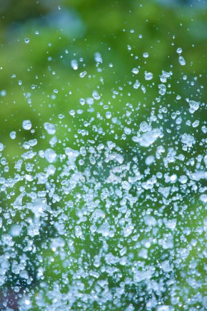 Téléchargez les photos : Gouttes d'eau douce avec fond vert flou, fond nature - en image libre de droit
