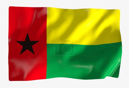 Téléchargez les photos : Modèle de drapeau Guinée-Bissau. Drapeau ondulé horizontal, isolé en arrière-plan - en image libre de droit