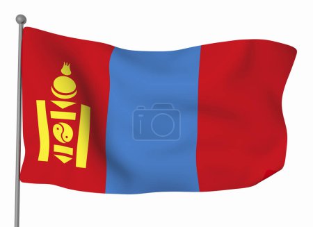 Téléchargez les photos : Modèle de drapeau Mongolie. Drapeau ondulé horizontal, isolé en arrière-plan - en image libre de droit