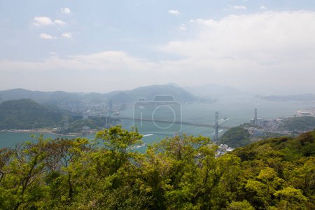 Aerial view of Kanmon Bridge, Shimonoseki city, Yamaguchi, Japan