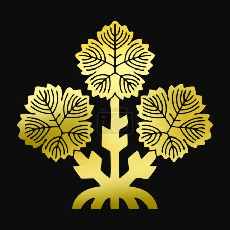 Téléchargez les photos : Modèle de logo floral, plante dorée sur fond noir - en image libre de droit