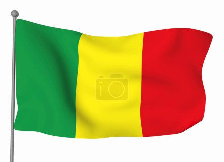Téléchargez les photos : Modèle de drapeau du Mali. Drapeau ondulé horizontal, isolé en arrière-plan - en image libre de droit