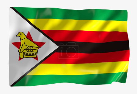 Téléchargez les photos : Modèle de drapeau du Zimbabwe. Drapeau ondulé horizontal, isolé en arrière-plan - en image libre de droit