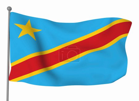 Téléchargez les photos : Modèle de drapeau de la République démocratique du Congo. Drapeau ondulé horizontal, isolé en arrière-plan - en image libre de droit