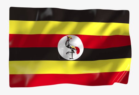 Téléchargez les photos : Modèle de drapeau Ouganda. Drapeau ondulé horizontal, isolé en arrière-plan - en image libre de droit