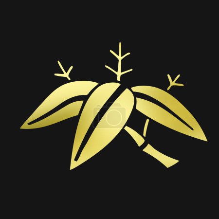 Foto de Logo floral dorado. emblema de oro de la planta sobre fondo negro - Imagen libre de derechos