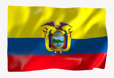 Téléchargez les photos : Modèle de drapeau équatorien. Drapeau ondulé horizontal, isolé en arrière-plan - en image libre de droit