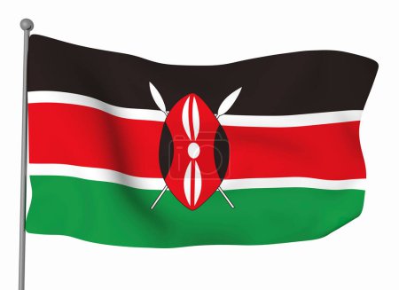Téléchargez les photos : Modèle de drapeau du Kenya. Drapeau ondulé horizontal, isolé en arrière-plan - en image libre de droit
