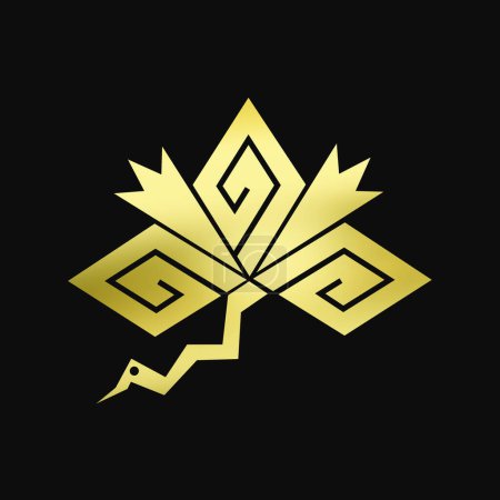 Photo for Traditional Japanese family crest logo illustration of golden color on black background - Royalty Free Image