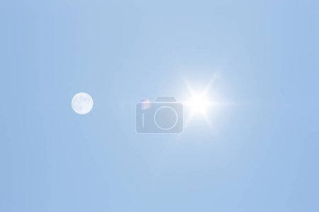 Foto de Moon and sun on blue sky background - Imagen libre de derechos