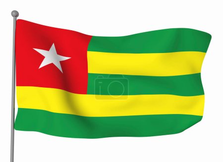 Foto de Plantilla bandera Togo. Bandera ondulante horizontal, aislada sobre fondo - Imagen libre de derechos