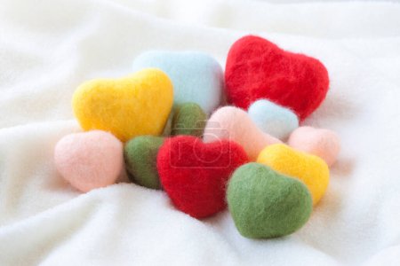 Photo for Colorful hearts made of wool. valentine 's day background - Royalty Free Image