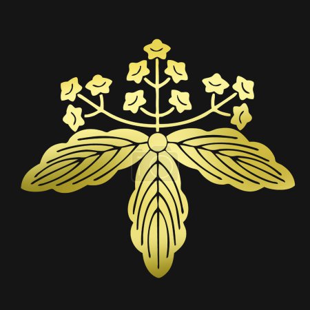 Foto de Logo floral dorado. emblema de oro de la planta sobre fondo negro - Imagen libre de derechos