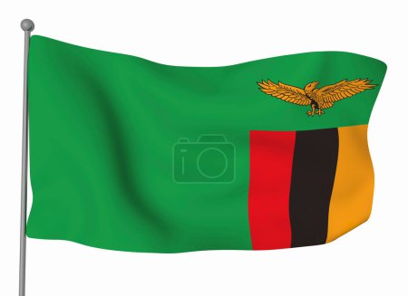 Téléchargez les photos : Modèle de drapeau Zambie. Drapeau ondulé horizontal, isolé en arrière-plan - en image libre de droit