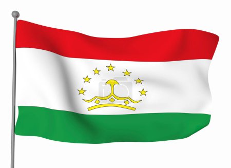 Foto de Plantilla bandera de Tayikistán. Bandera ondulante horizontal, aislada sobre fondo - Imagen libre de derechos