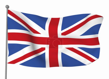 Téléchargez les photos : Modèle de drapeau britannique. Drapeau ondulé horizontal, isolé en arrière-plan - en image libre de droit