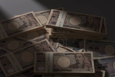 Photo for Japanese currency, pile of yen banknotes, financial background - Royalty Free Image