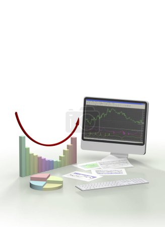 Photo for 3d computer with financial graph - Royalty Free Image