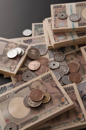 Foto de Moneda japonesa, billetes y monedas de yen, antecedentes financieros - Imagen libre de derechos