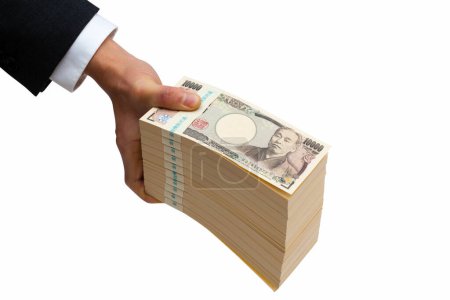Téléchargez les photos : Main de yen japonais argent, gros plan - en image libre de droit
