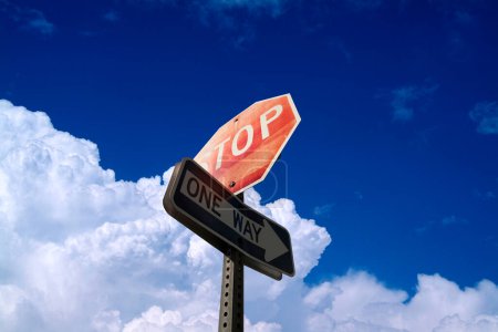 Photo for Road sign - blue sky with cloud background - Royalty Free Image