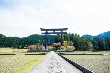 Photo for Oyunohara with Otorii, the old location of Kumano Hongu Taisha with the largest torii gate in the world - Royalty Free Image