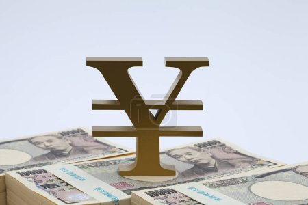 Foto de Señal de yen. Billetes de yen japoneses. - Imagen libre de derechos
