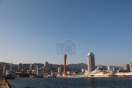Photo for Kobe, Japan skyline at the port and tower. - Royalty Free Image