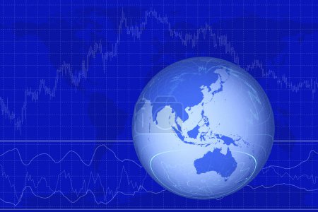 Téléchargez les photos : Concept d'économie mondiale avec globe sur fond bleu - en image libre de droit
