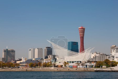 Photo for Kobe, Japan skyline at the port and tower. - Royalty Free Image