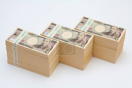 Foto de Billetes de yen dinero en segundo plano, primer plano - Imagen libre de derechos