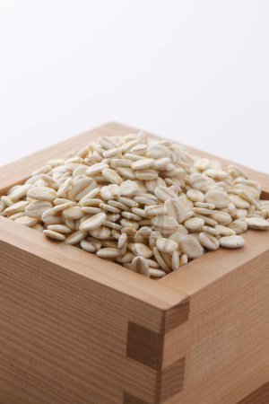 Photo for Raw pressed organic oats on background, close up - Royalty Free Image