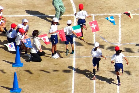 Photo for Aerial view on elementary school sport day in japan - Royalty Free Image