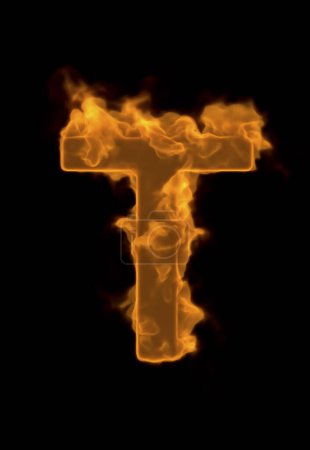 Photo for Fire font on black background. Letter T - Royalty Free Image
