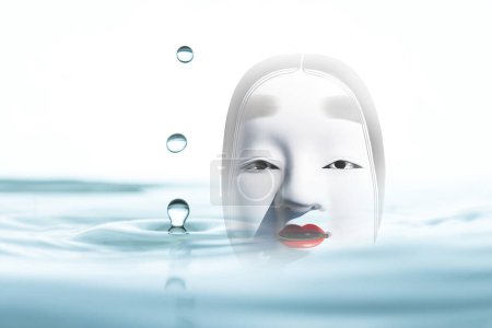 Foto de Collage digital con máscara de teatro tradicional japonesa - Imagen libre de derechos