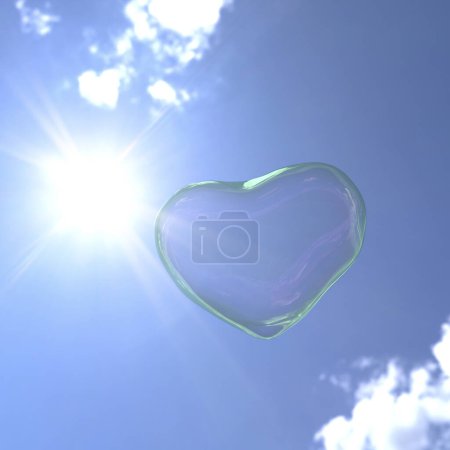 Photo for Blue sky background and heart shaped bubble - Royalty Free Image