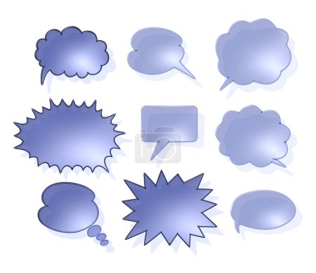 Foto de Conjunto de burbujas de voz de diferentes formas, espacio de copia, símbolos de chat - Imagen libre de derechos