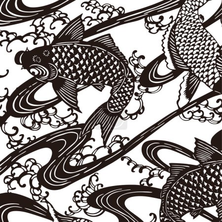 Téléchargez les photos : Papier japonais style art avec des poissons koï - en image libre de droit