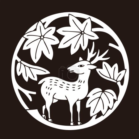 Foto de Ilustración tradicional japonesa estilizada de ciervos, blanco y negro - Imagen libre de derechos