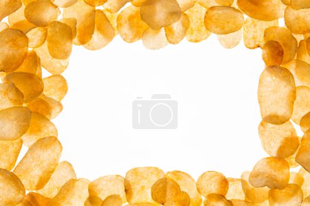 Photo for Crispy fried potato chips isolated on a white background. - Royalty Free Image