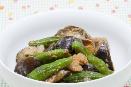 Photo for Stir-fried eggplant with miso and Green Peppers - Royalty Free Image