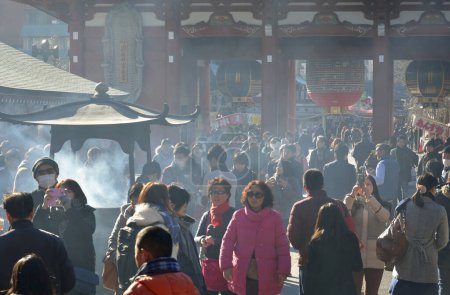 Photo for An ancient Japanese shrine crowded with visitors for the holiday - Royalty Free Image